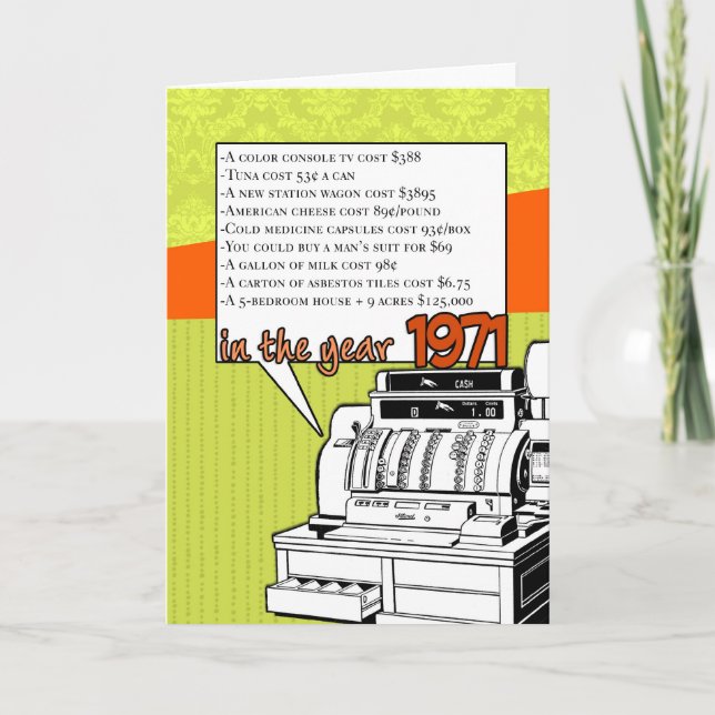 Tarjeta Cumpleaños de la diversión - Costo de vida en 1971 (Anverso)