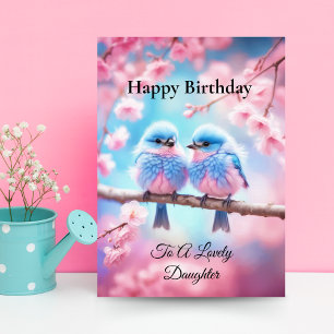 Tarjeta Cumpleaños de la encantadora hija Pastel Aves Azul