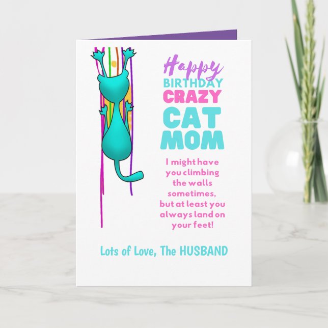 Tarjeta Cumpleaños de la esposa gato divertida de parte de (Anverso)