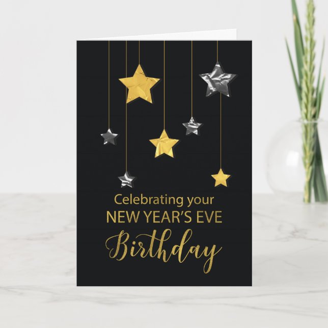 Tarjeta Cumpleaños de la estrella de Año Nuevo Shine Gold (Anverso)