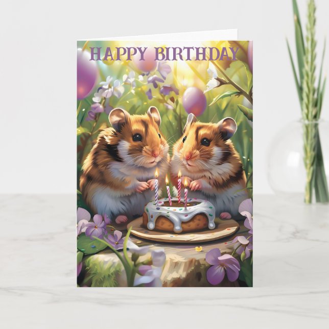 Tarjeta Cumpleaños de la Fiesta de Cumpleaños de Hamsters (Anverso)