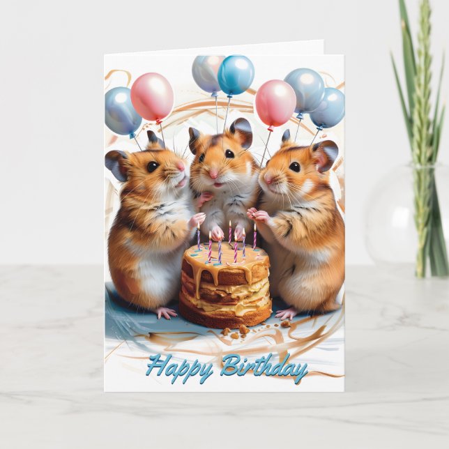 Tarjeta Cumpleaños de la Fiesta de Cumpleaños de Hamsters (Anverso)