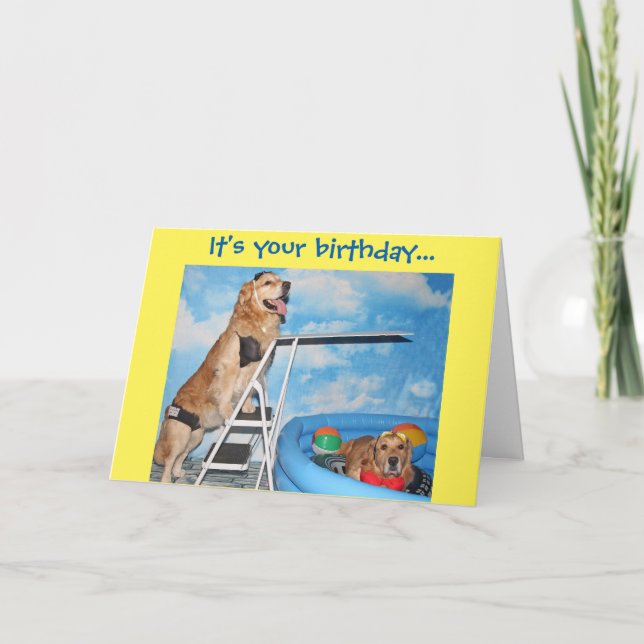Tarjeta Cumpleaños de la fiesta en la piscina del golden (Anverso)