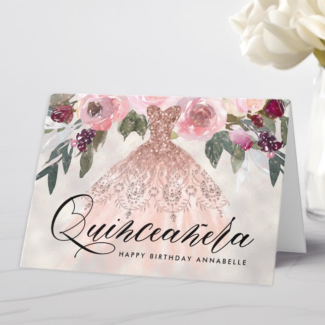 Tarjeta Cumpleaños de la floral de moda Quinceañera (Subido por el creador)
