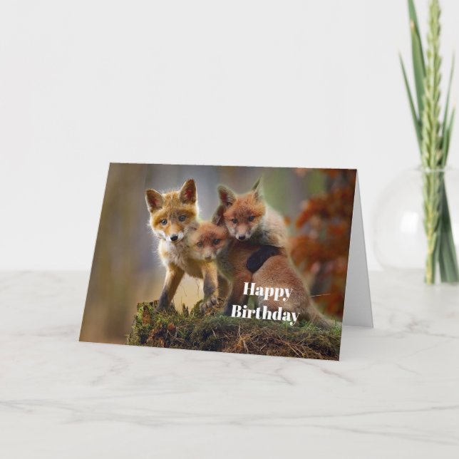 Tarjeta Cumpleaños de la foto de Fox Kits (Anverso)