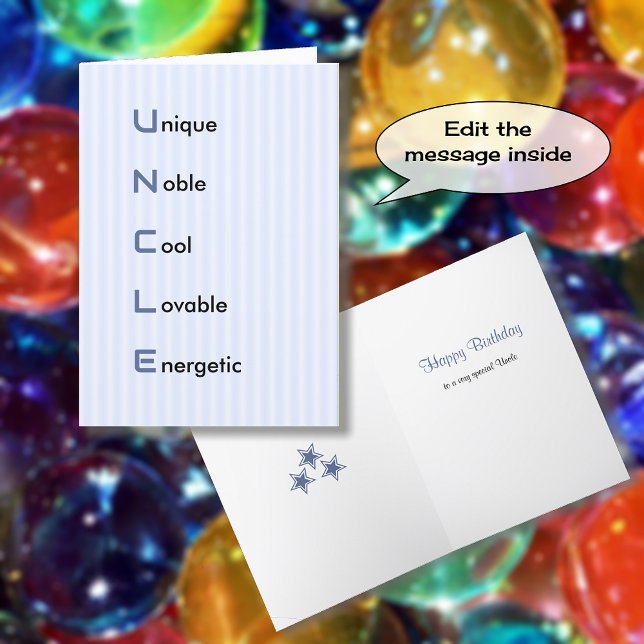 Tarjeta Cumpleaños de la franja azul de texto tío (Subido por el creador)