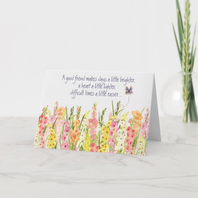 Tarjeta Cumpleaños De La Frontera De Gladiolus Para Un Ami (Anverso)
