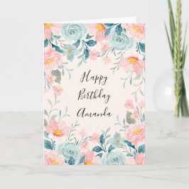 Tarjeta Cumpleaños de la frontera floral rosa y verde