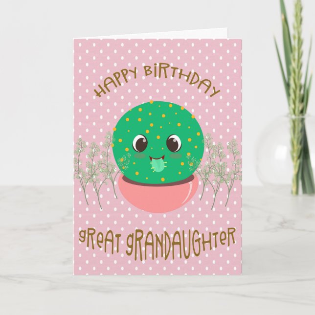 Tarjeta Cumpleaños de la Gran Nieta con Cute Cactus (Anverso)