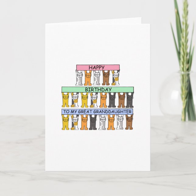 Tarjeta Cumpleaños de la Gran Nieta, Personalizados Gatos. (Anverso)