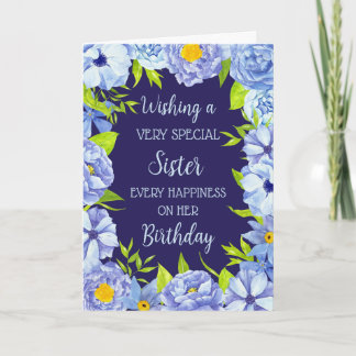 Tarjeta Cumpleaños de la hermana de las flores azules