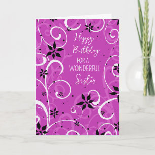 Tarjeta Cumpleaños de la hermana de las flores moradas