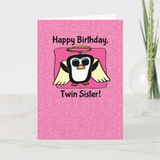 Tarjeta Cumpleaños de la hermana gemela - Pingüino Angel