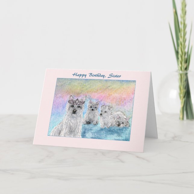 Tarjeta Cumpleaños de la hermana, perro del territorio de  (Anverso)