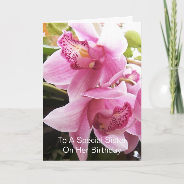 Tarjeta Cumpleaños de la Hermana Personalizada Orquids (Anverso)