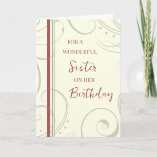 Tarjeta Cumpleaños de la hermana roja y beige