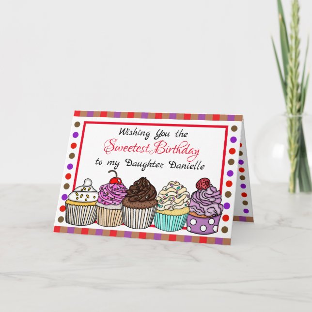 Tarjeta Cumpleaños de la hija | Whimsical Cupcakes (Anverso)