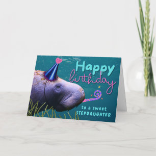 Tarjeta Cumpleaños de la hijastra Cute Manatee en Fiesta