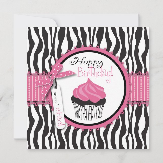 Tarjeta Cumpleaños de la impresión y el pastel de cebra (Anverso)