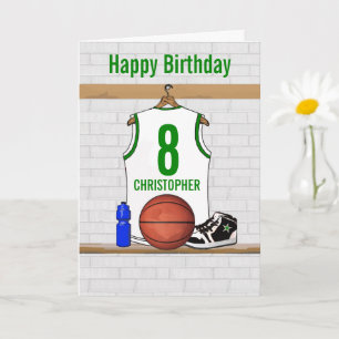 Tarjeta Cumpleaños de la Jersey de Baloncesto Blanco y Ver