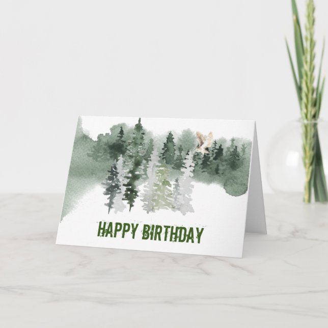Tarjeta Cumpleaños de la lechuza acuarela Woodland (Anverso)