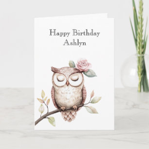 Tarjeta Cumpleaños de la lechuza rosa encantada