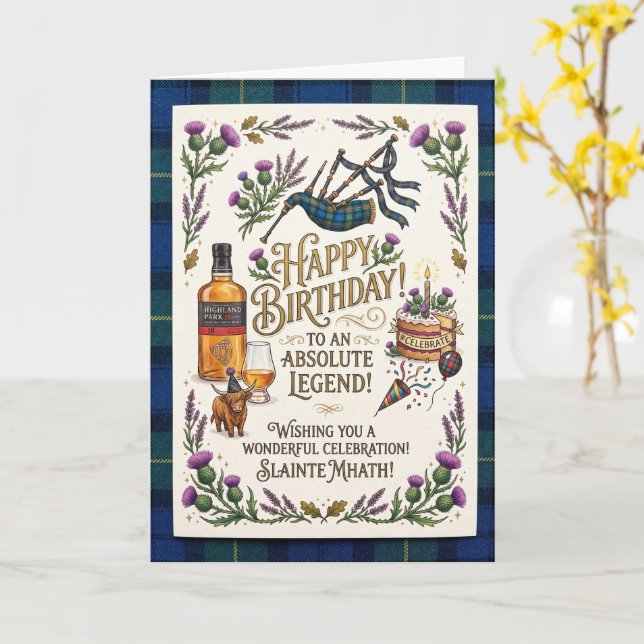Tarjeta Cumpleaños de la leyenda escocesa (flor amarilla)