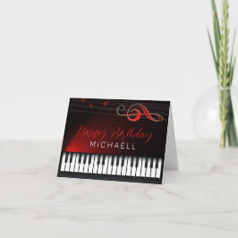 Tarjeta Cumpleaños De La Limpieza Roja De Piano Blanco Y N