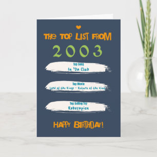 Tarjeta Cumpleaños de la lista superior de 2003