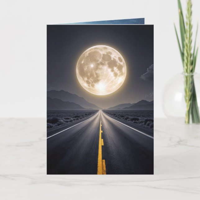 Tarjeta Cumpleaños de la Luna Llena sobre la autopista (Anverso)