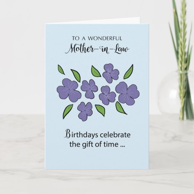 Tarjeta Cumpleaños de la madre con flores violetas (Anverso)
