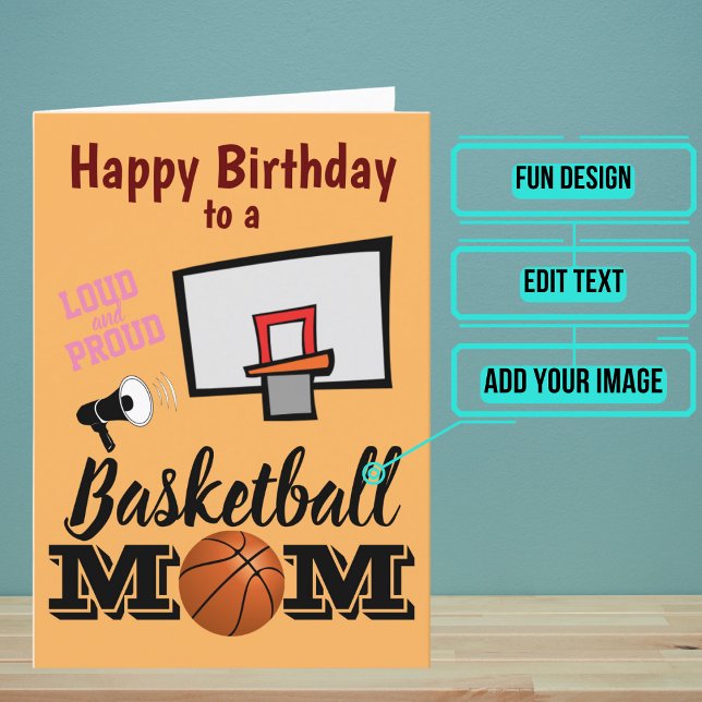 Tarjeta Cumpleaños de la Madre del Baloncesto (Mom is at every game and always there to shout her support.)