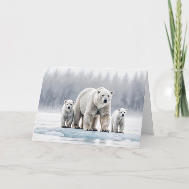 Tarjeta Cumpleaños De La Madre Familia De Oso Polar En Hie (Anverso)