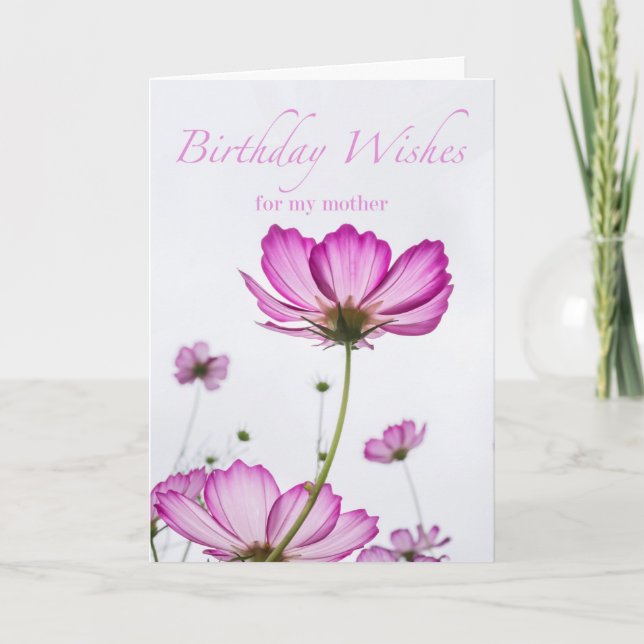 Tarjeta Cumpleaños de la madre, poema adentro, flores Cosm (Anverso)