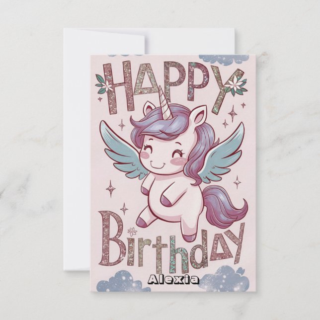 Tarjeta Cumpleaños de la magia Unicornio de saludo (Anverso)