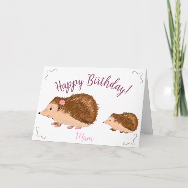 Tarjeta Cumpleaños de la Mamá Cute Hedgehog (Anverso)