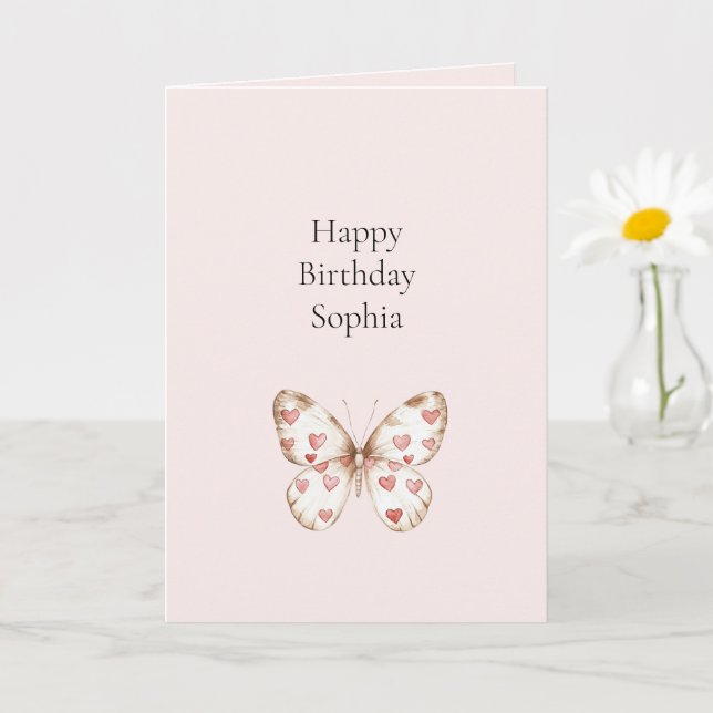Tarjeta Cumpleaños de la mariposa de los corazones rojos r (Planta pequeña)