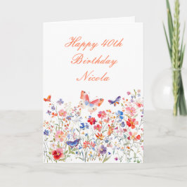 Tarjeta Cumpleaños de la mariposa de verano floral