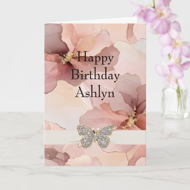 Tarjeta Cumpleaños de la mariposa floral rosa de Rubor (Orquídea)