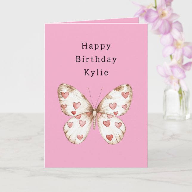 Tarjeta Cumpleaños de la Mariposa Rosa (Orquídea)
