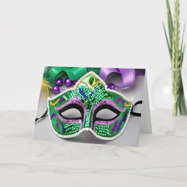 Tarjeta Cumpleaños de la máscara Sequin Mardi Gras (Anverso)