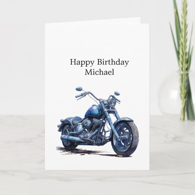 Tarjeta Cumpleaños de la motocicleta azul (Anverso)
