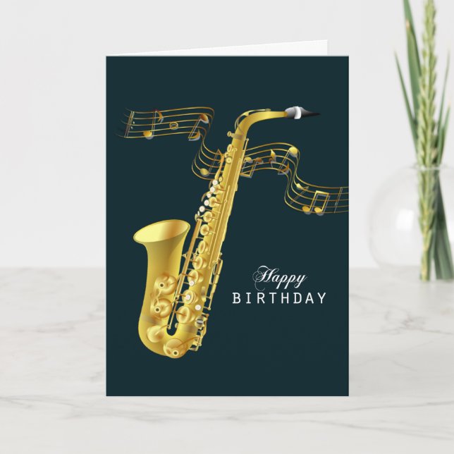 Tarjeta Cumpleaños de la música del saxofón feliz (Anverso)