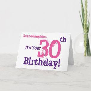 Tarjeta Cumpleaños de la nieta 30 en púrpura, rosa.