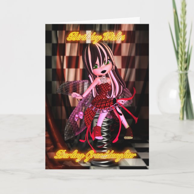 Tarjeta Cumpleaños de la nieta con el Gótico Moonies Cutie (Anverso)