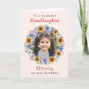 Tarjeta Cumpleaños de la nieta Floral Rosa Foto personaliz