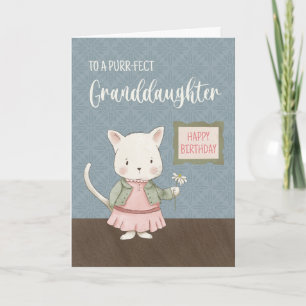 Tarjeta Cumpleaños de la nieta gatito con vestido