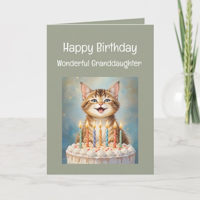 Tarjeta Cumpleaños de la nieta gato divertido sonriendo (Anverso)