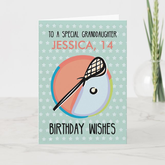 Tarjeta Cumpleaños de la nieta, Lacrosse Sport, Personaliz (Anverso)
