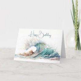 Tarjeta Cumpleaños de la ola oceánica acuarela